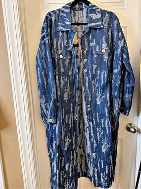 PMP Blue Abstract Longline Denim Jacket